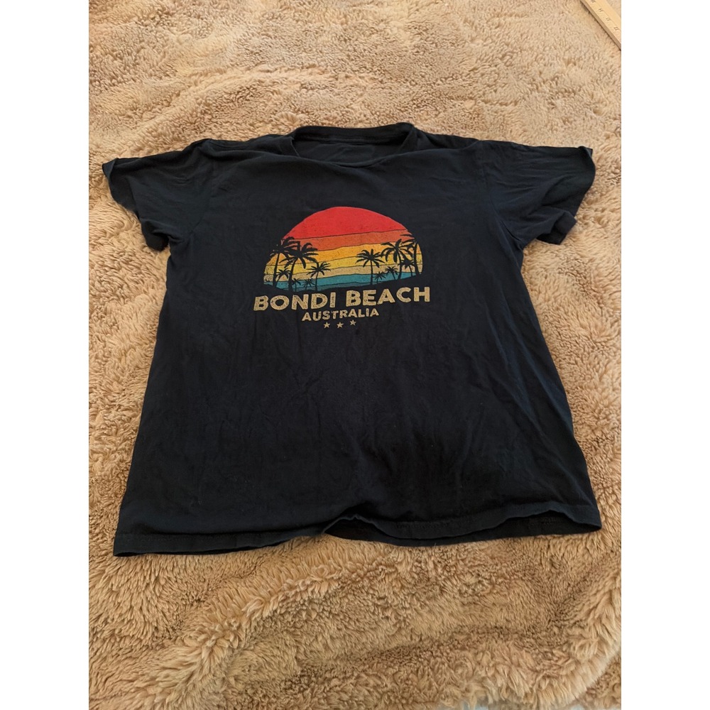 Bondi Beach Australia Kids Black Graphic T-Shirt Sunset Palm Trees Short Sleeve